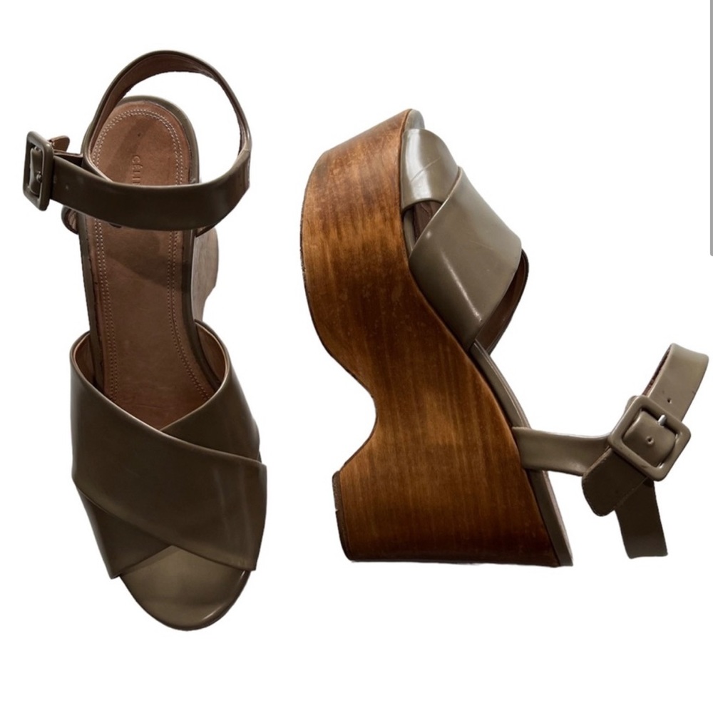 Celine Paris Wood Leather Wedge Platform Shoes Heels Sz Eu 40